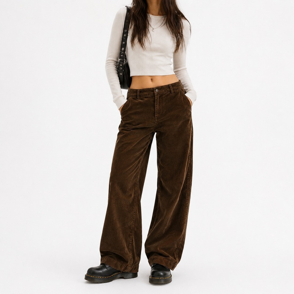 Volcom 1991 Stoned Low Rise Corduroy Pants Women Size 28 (30x28) Wide Leg Skater